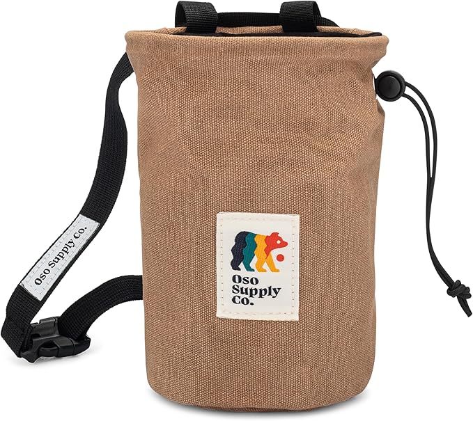 Oso Supply Co - Waxed Canvas Chalk Bag for Rock Climbing, Bouldering Chalk Bucket with Belt, Waterproof, Zippered Pocket -...