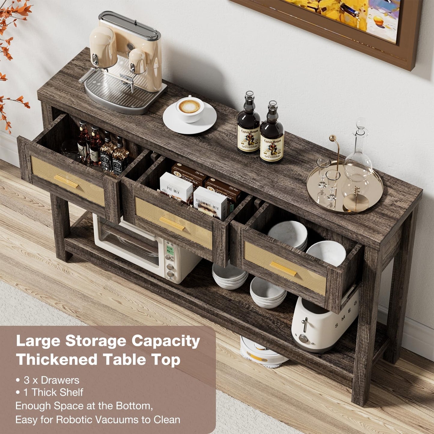 Alaxgumrol 51.2" Console Table, Industrial 2-Tier Narrow Sofa Table Entryway Table with 3 Drawers, Wood Accent Tables with Storage Shelf for Living Room, Hallway, Foyer, Entrance Bedroom Gray Oak