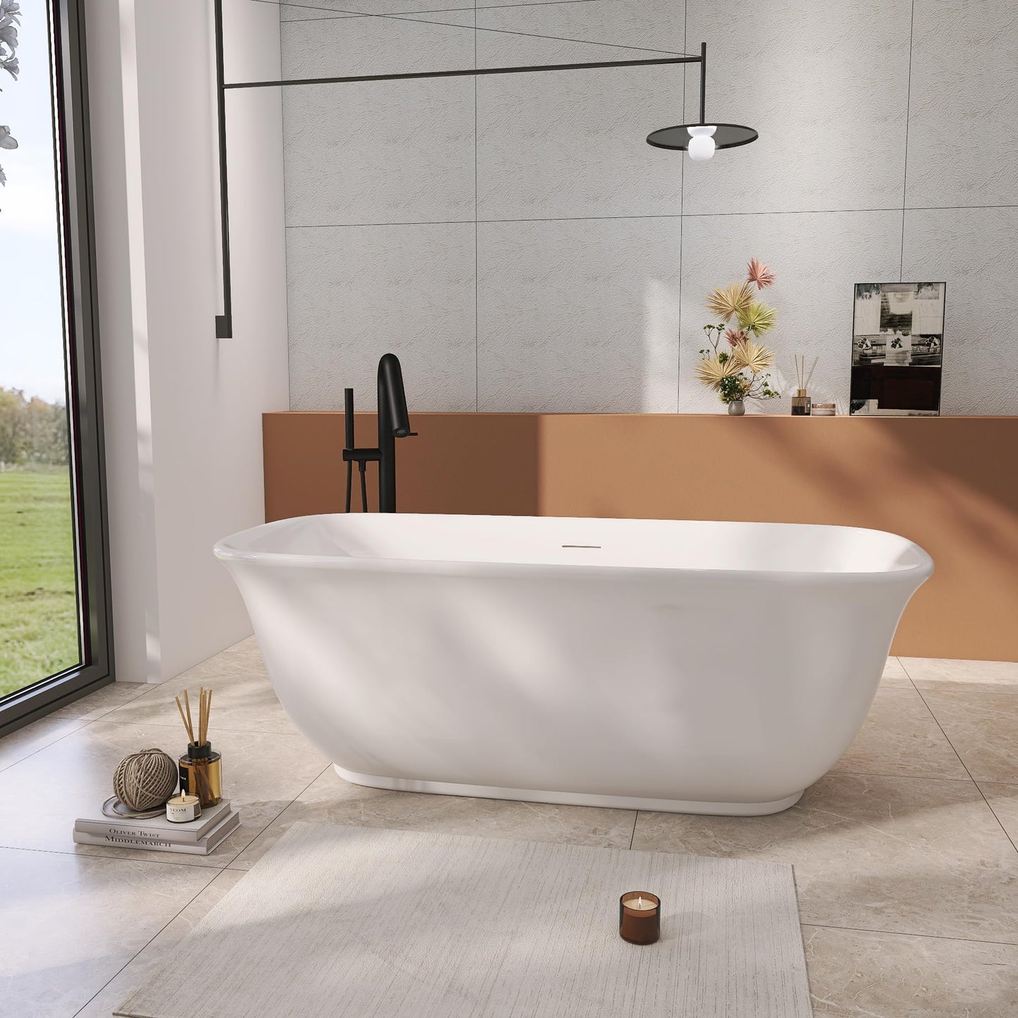 Adecab 67" Acrylic Freestanding Bathtub, Soaking Tub for Bathroom, Stand Alone Tub, cUPC Certified, Integrated Overflow and Drain, Gloss White