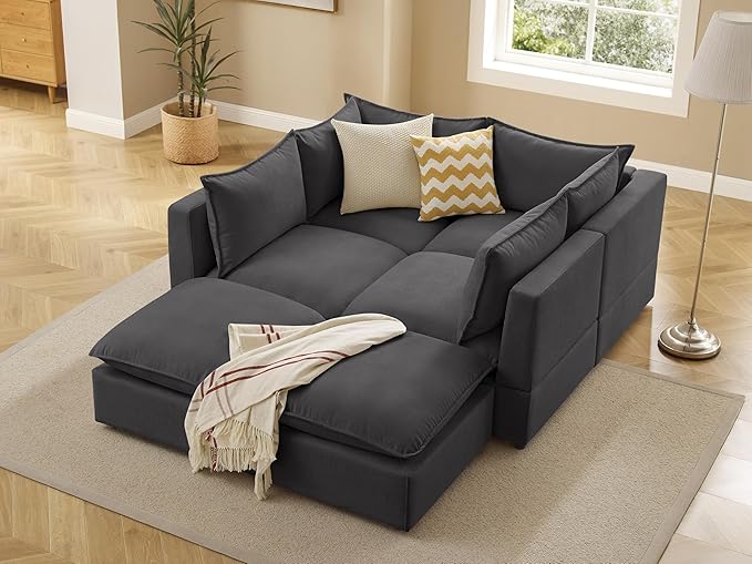 VANOMi Modular Sectional Sofa, Fully Modular Convertible Sleeper Sectional Couch with Reversible Chaise, 6 Seater for Living Room