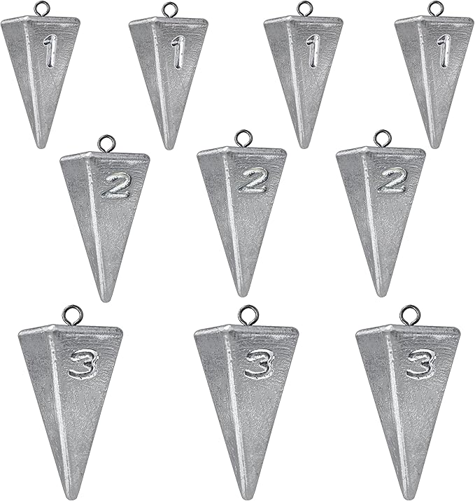 Pyramid Sinkers Fishing Weights, Saltwater Fishing Sinkers for Surf Fishing Gear Tackle - 1oz, 2oz, 3oz