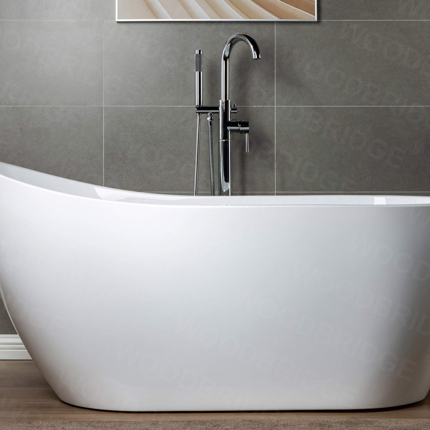 WOODBRIDGE Contemporary Single Handle Floor Mount Freestanding Tub Filler Faucet with Hand shower in Chrome Finish,F0002CHRD