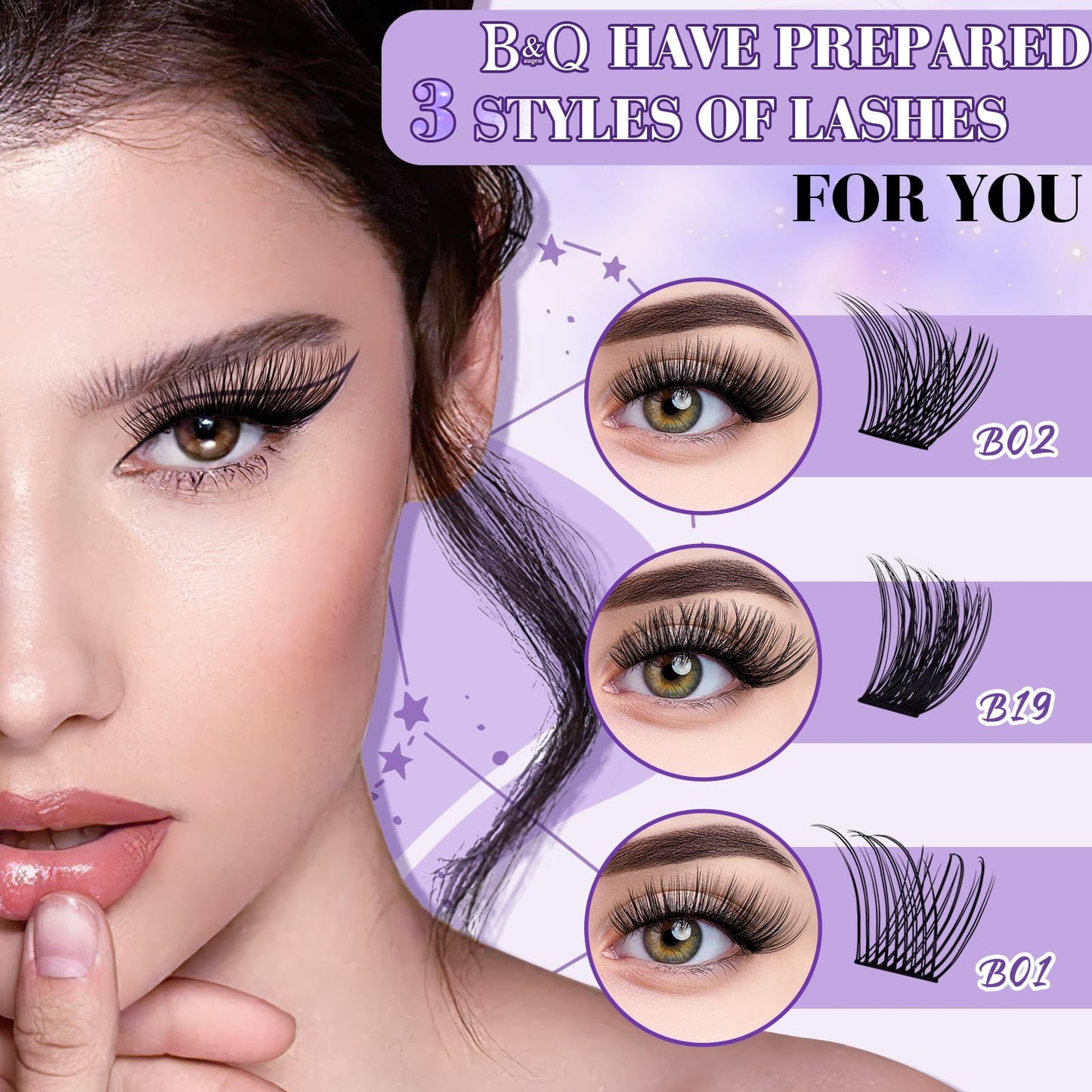 Lash Clusters Kit B01+B02+B19 Eyelash Extension Kit B&Qaugen DIY Lash Extension Kit 156 PCS Lash Clusters 8-18mm Cluster with La