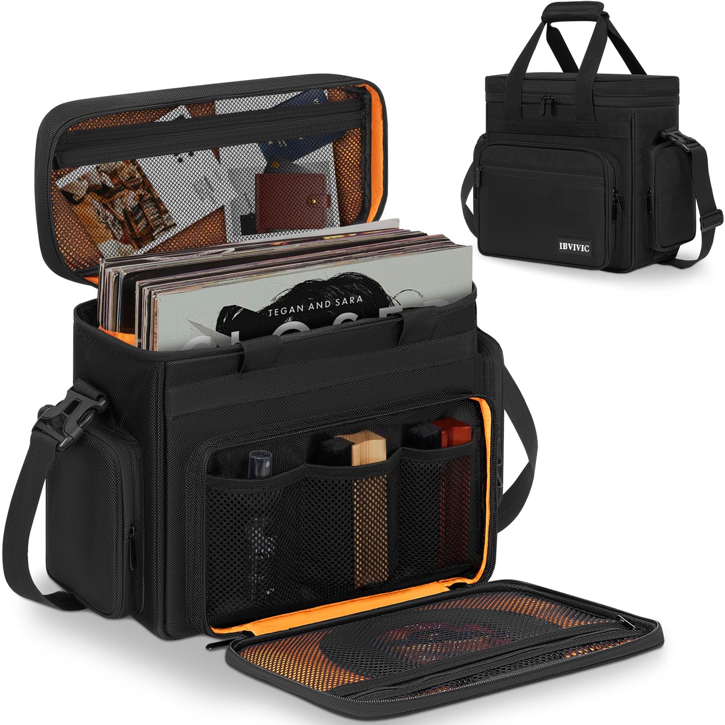 Vinyl Record Carrying Bag, Travel Storage Case For Vinyl Albums Record Storage Organizer With Divider (Small)