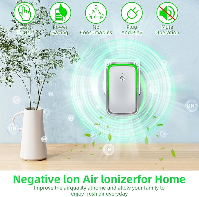 Plug in Ionic Air Purifier: 3 Pack Air Ionizers for Home - Silent Filterless - Negative Ion Air Purifier Freshener for Bedroom Office Bathroom Basement for Pet Odors,Dust,Smoke,Air Cleaner(Silver)