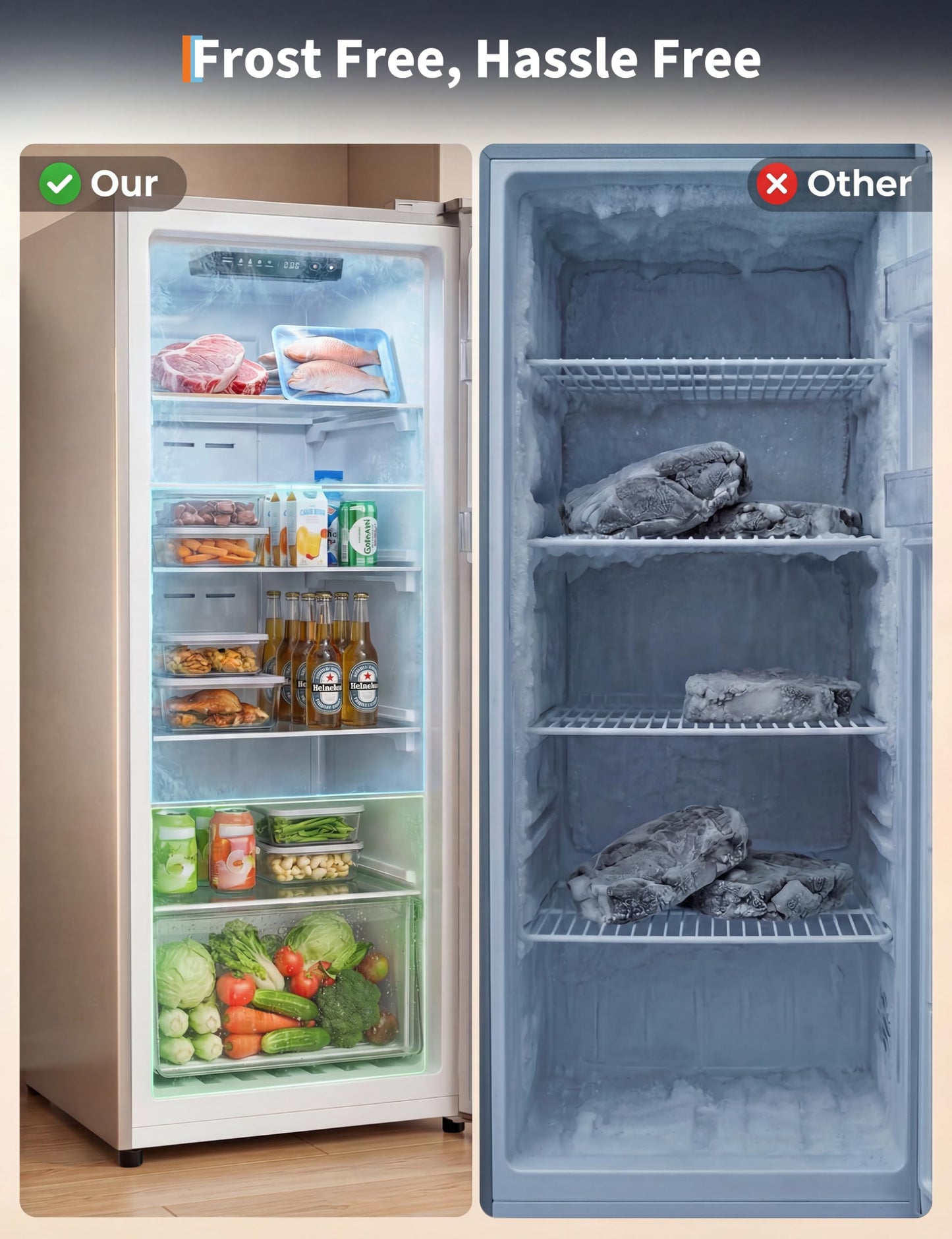Garvee 11 Cu. Ft. Upright Convertible Fridge/Freeze, Energy Saving, Frost Free, Digital Touch Control Panelr, Removable Glass Shelves