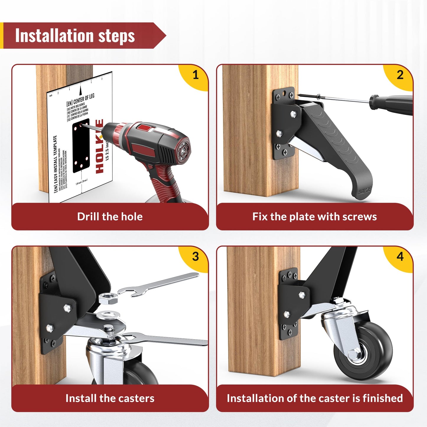 HOLKIE Retractable Casters Heavy Duty Casters with Lifting and Lowering Function Maximum Load of 700 lbs (4 casters) for Workbenches or Other Equipment