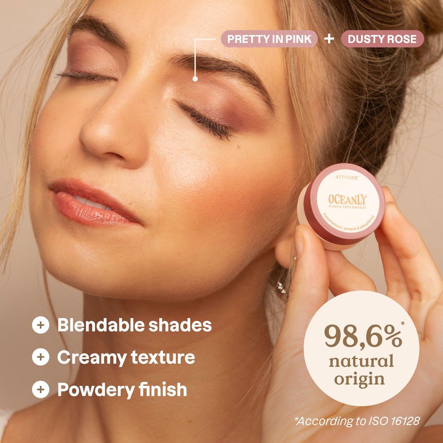 ATTITUDE Oceanly Eyeshadow, EWG Verified, Single Matte Cream Eyeshadow, Plastic-Free, Vegan Beauty and Makeup, Dusty Rose, 0.16