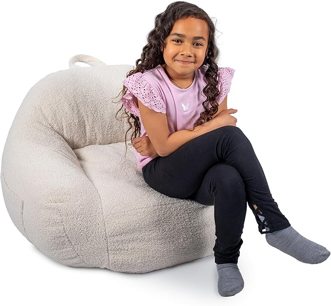 Big Joe Cloudberry Kids Foam-Filled Bean Bag Chair, Icing Teddy Boucle