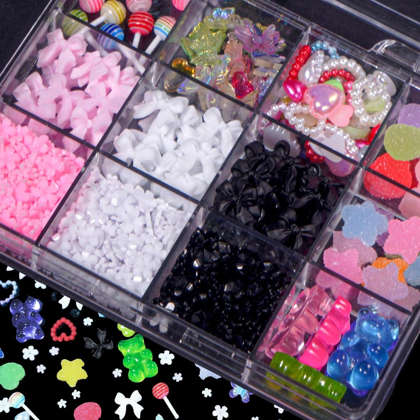 3D Pink White Black Assorted Bows Bears Pearls Nail Charms Heart Butterfly Blossom Flowers Bowknots Acrylic Nail Art Charms for