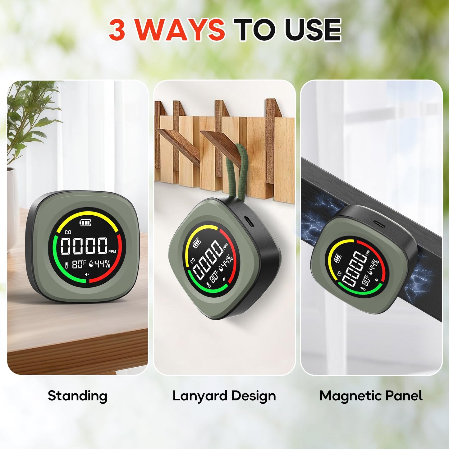 [2025 Upgrade] Carbon Monoxide Detectors - Portable CO Detector for Travel [Real Time Safety Guard] Mini 3-in-1 Co Monitor w/Mag, RV CO Alarm Temp/Hum Sensor, Rechargeable CO Monitor 168H Standby