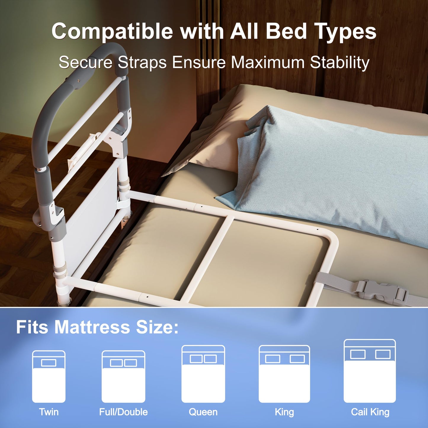 ONTHEWEI Bed Rails for Elderly Adults Safety – Foldable Bed Assist Rail with Adjustable Height, Non-Slip Handle, Motion Sensor Light & Storage Pouch, Fits King Queen Full Twin Beds, Supports 350 LBS