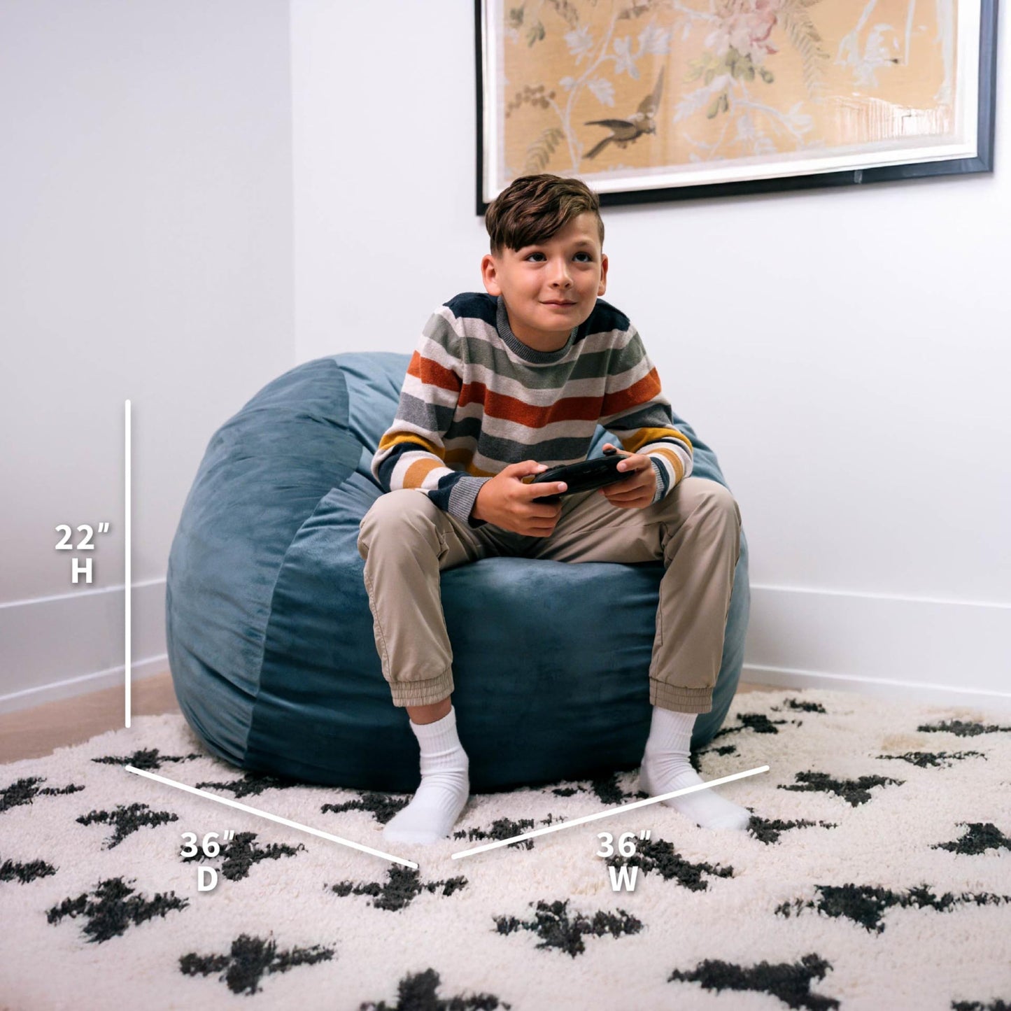 Big Joe Little Big Fuf Foam Filled Bean Bag Chair, Slate Blue Plush Soft Polyester
