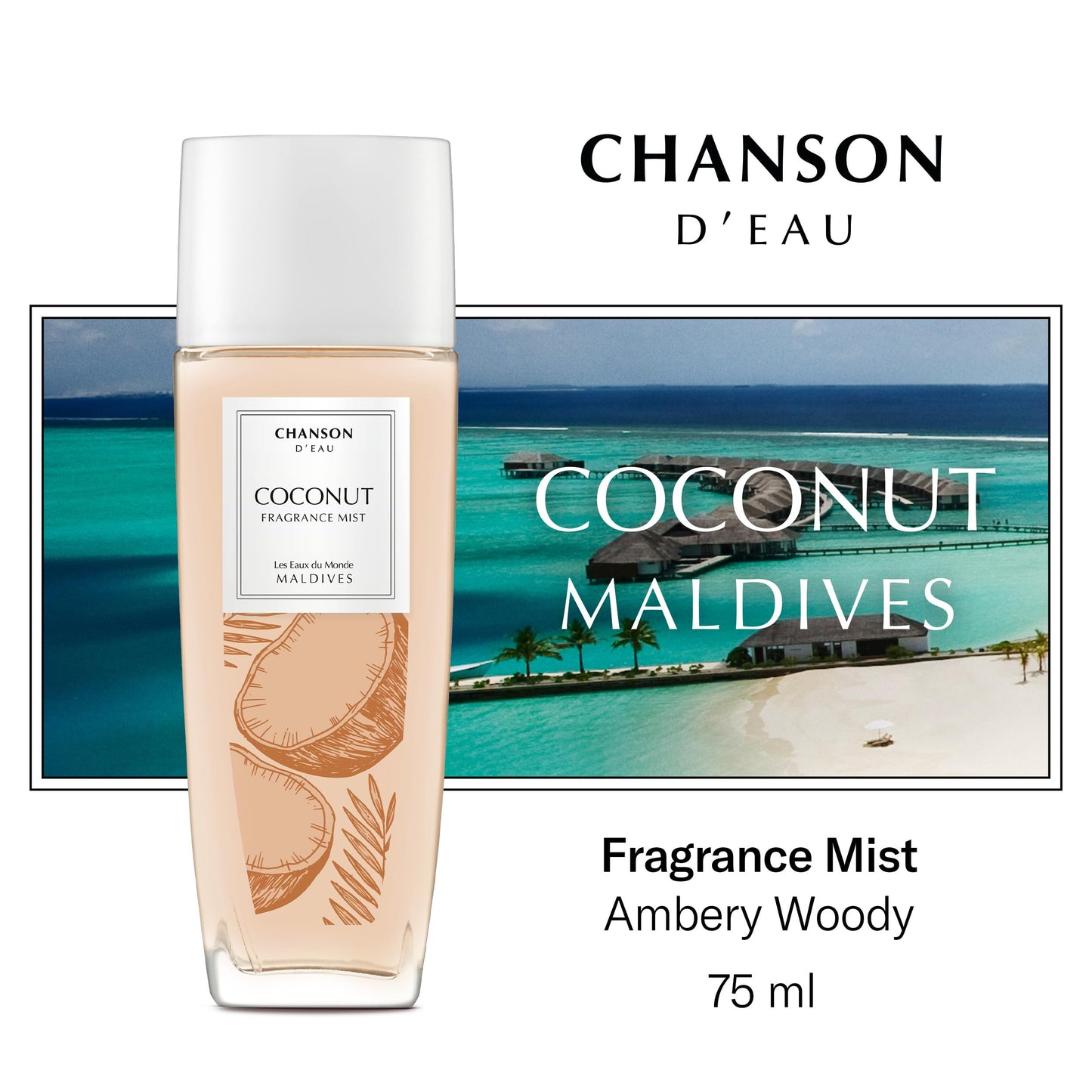Chanson Coconut Hair & Body Mist for Women 2.5 fl oz (Pack of 1), Notes of Pear, Coconut Water, and Sandalwood, Women's Fragrance, Long Lasting, Everyday Fragrance, Travel Size