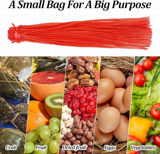 300 Pcs Reusable Mesh Produce Bags, 24 Inch Red Mesh Seafood Boil Bags Stretchable Vegetable Bag Grocery Shopping Storage for Vegetables, Potato, Onion, Fruits, Citrus, Seafood, Crawfish
