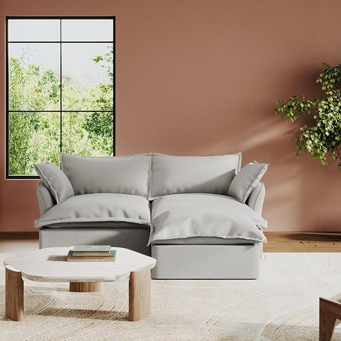 Intuition Decor Cloud Modular Sectional Sofa,83.4" Down Filled Comfort L Shaped Comfy Sofa Couch with Cushion Covers Removable Extra Deep Seats,Couch for Living Room Apartment Office