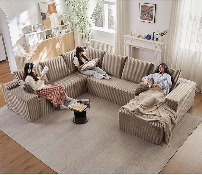 Cloud Sectional Couch with L-Shape Chaise, Modern Modular Comfy Sofa with Deep Seat, Upholstered Corduroy Couches Stupendous U Shaped Sofas for Living Room Bedroom, No Assembly Required, Camel