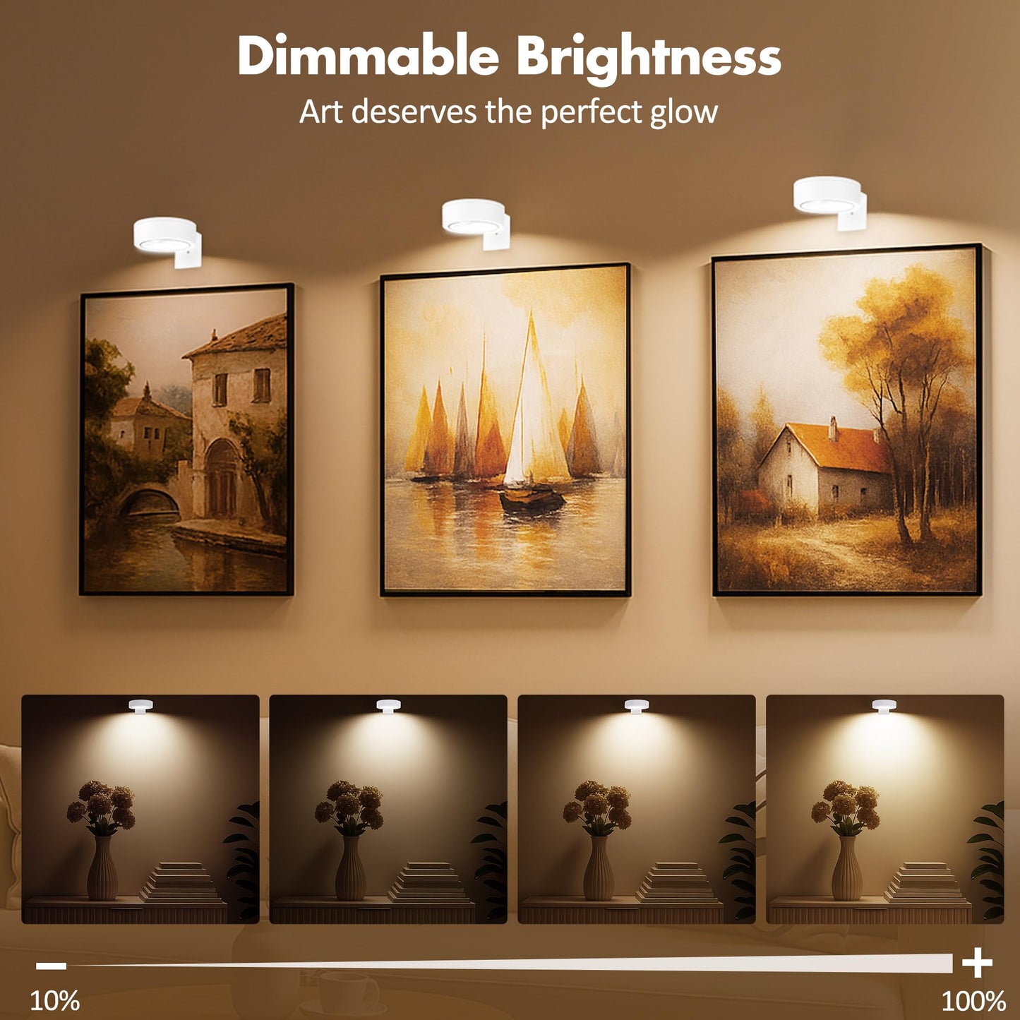 6Pcs Picture Light Battery Operated, Magnetic Led Painting Light with Remote Dimmable and Timer, 3 Lighting Modes Art Display Light for Picture Frame Paintings, Wireless Wall Decor Puck Lights