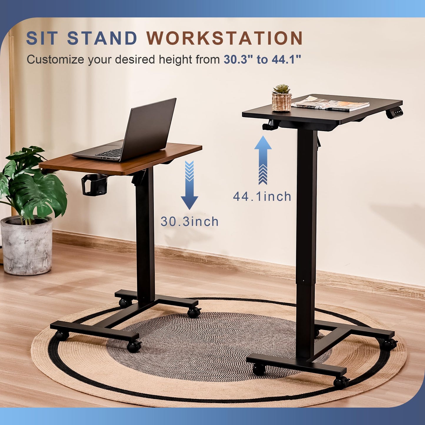 yaaqoo Electric Overbed Table with Wheels, Height Adjustable Bedside Sofa Recliner Side Tables, C Shaped Rolling Standing Small Laptop Desk for Home Office, Black