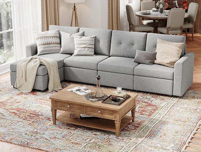 LINSY HOME Modular Sectional Sofa Oversized, Rubik III Removable Cover Living Room Couches with Storage Deep Seat & Ottoman Chaise L/U Shaped Sofa Modern Couch (Grey)