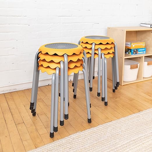 ECR4Kids Daisy Stackable Stool Set, Flexible Seating, Yellow, 8-Piece