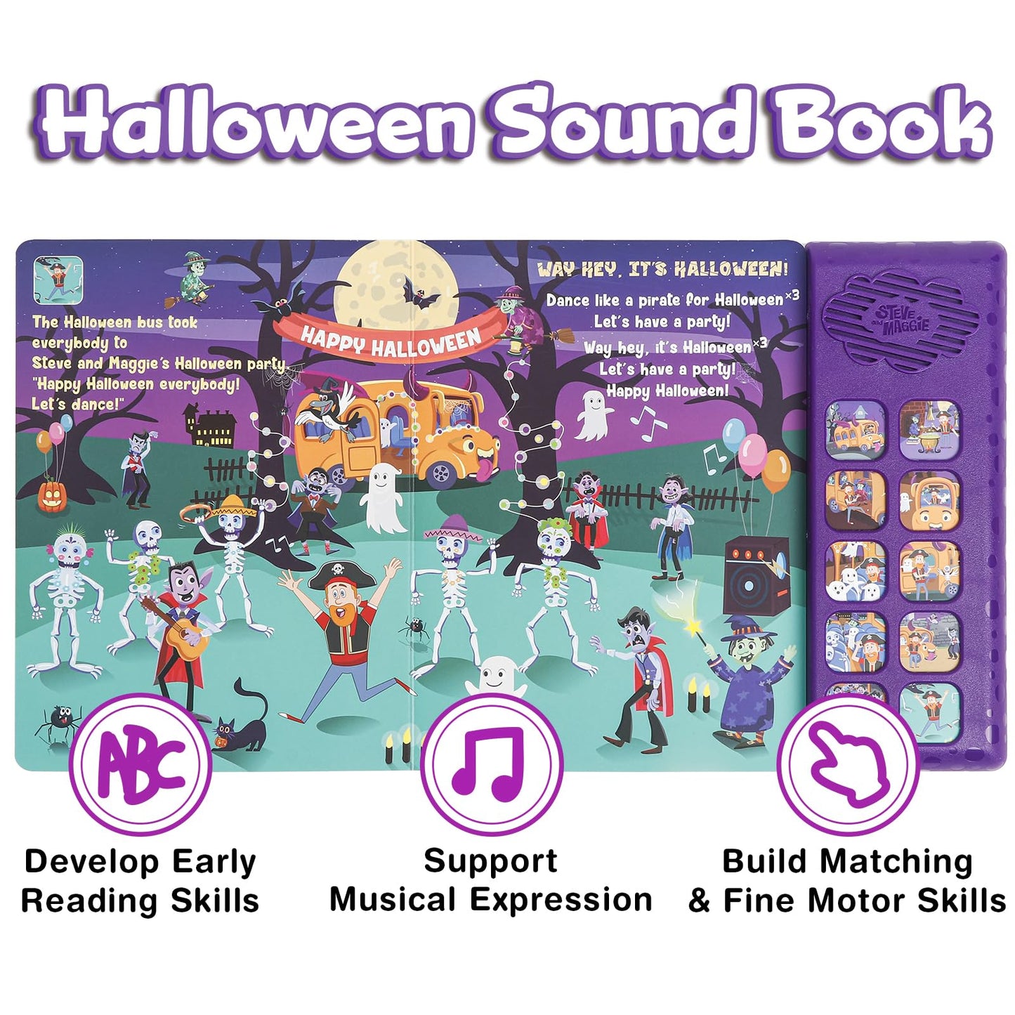 Steve and Maggie Sing-Alongs 10-Button Safe & Sound Book | Interactive Halloween Toys for Kids Ages 3-8 | Learning Books with Music Gifts for Boys & Girl