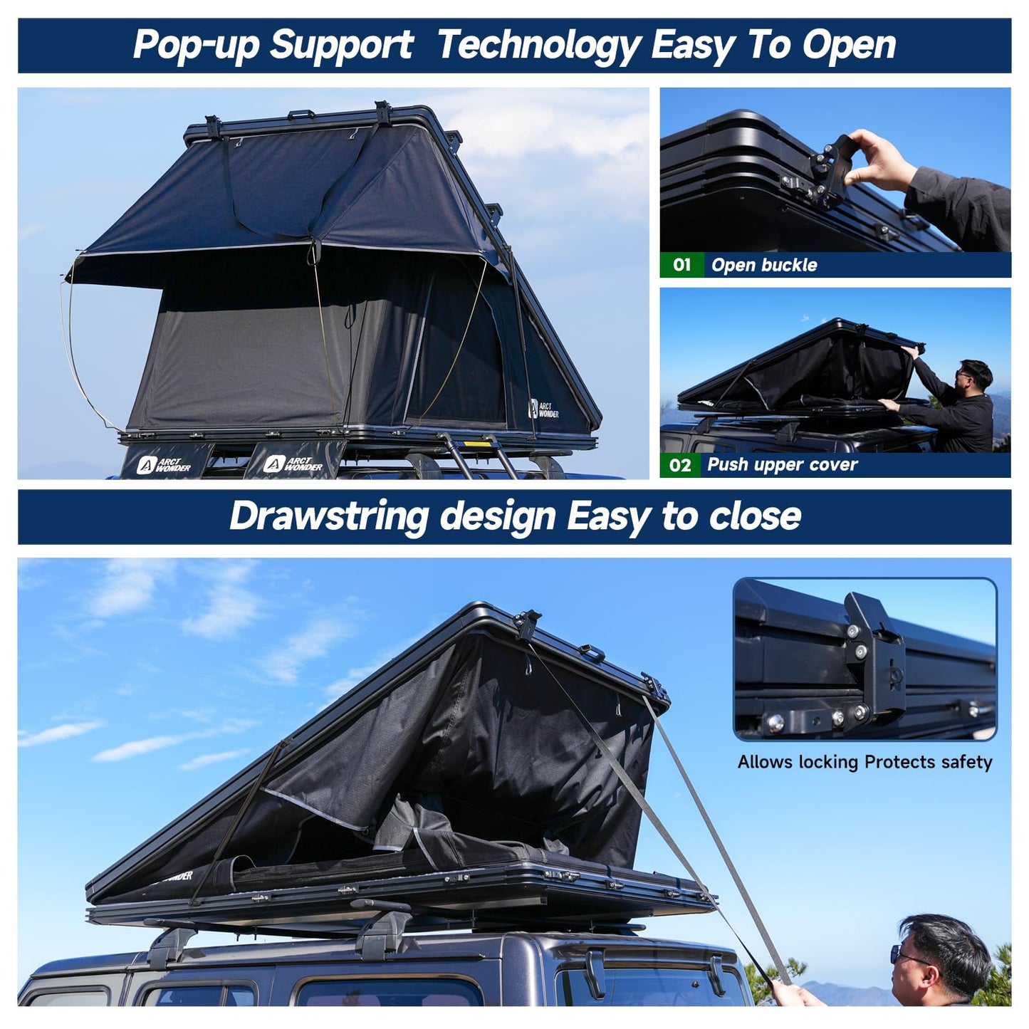Arctwonder Rooftop Tent Hard Shell with Winter Thermal Layer,Roof top Tent Hardshell Suitable for Jeep SUV Truck Van,Camping Car 2 Person