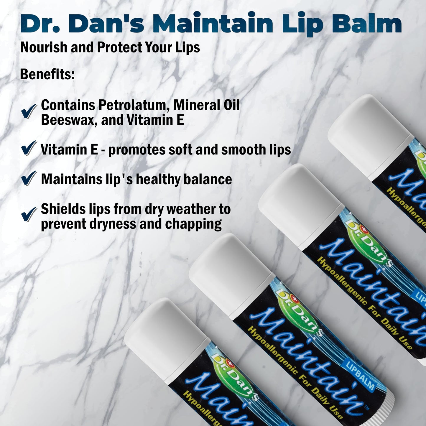 Dr. Dan's Maintain Lip Balm - Perfect for Everyday and Cortibalm aftercare, Mild Ingredients & Beeswax, Vitamin E Enriched for M