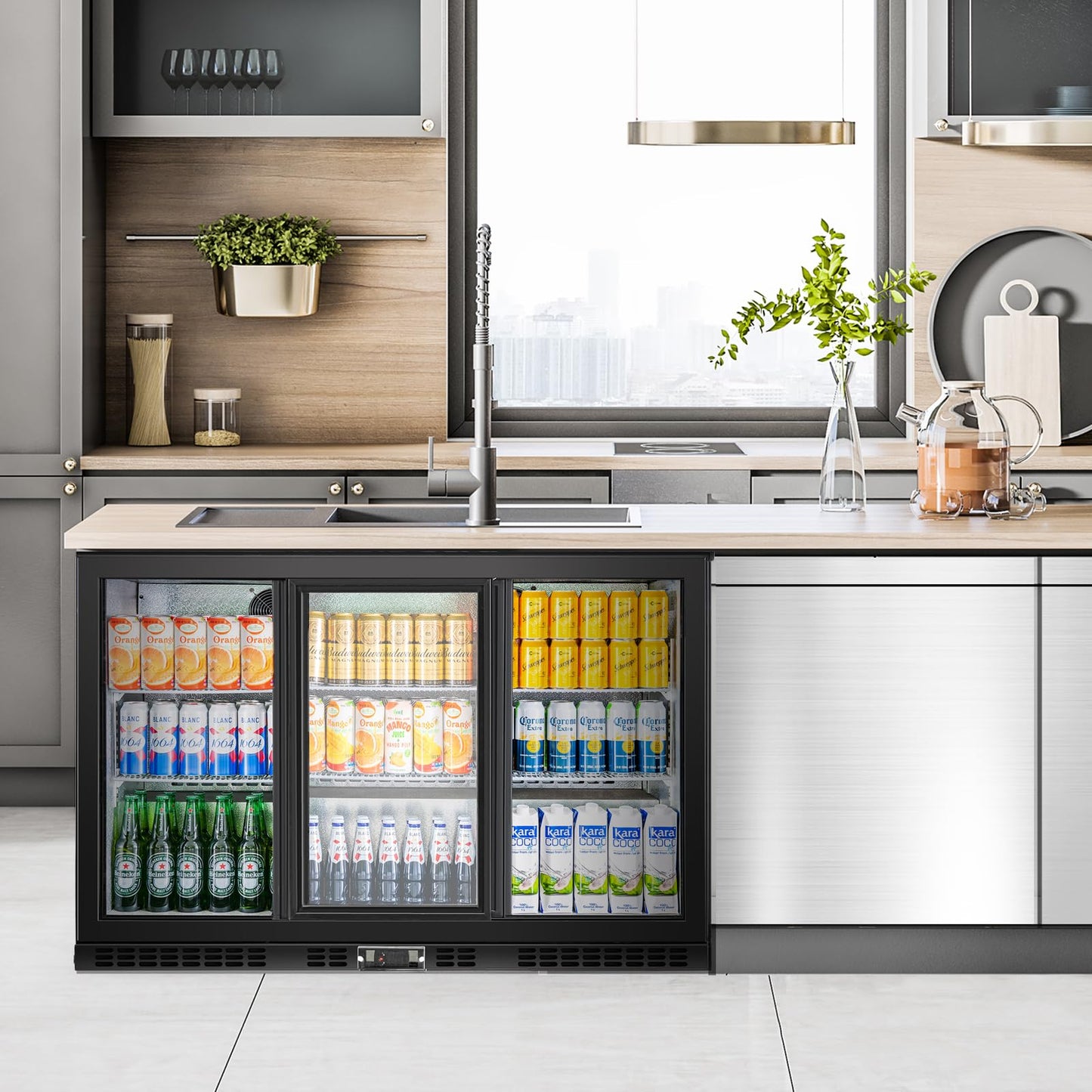 BINGERMA Back Bar Cooler with 3 Sliding Glass Doors 10.5 Cu.ft. ETL Commercial Beverage Refrigerator Black Drink Fridges for Beer, Wine,Soda, Drinks