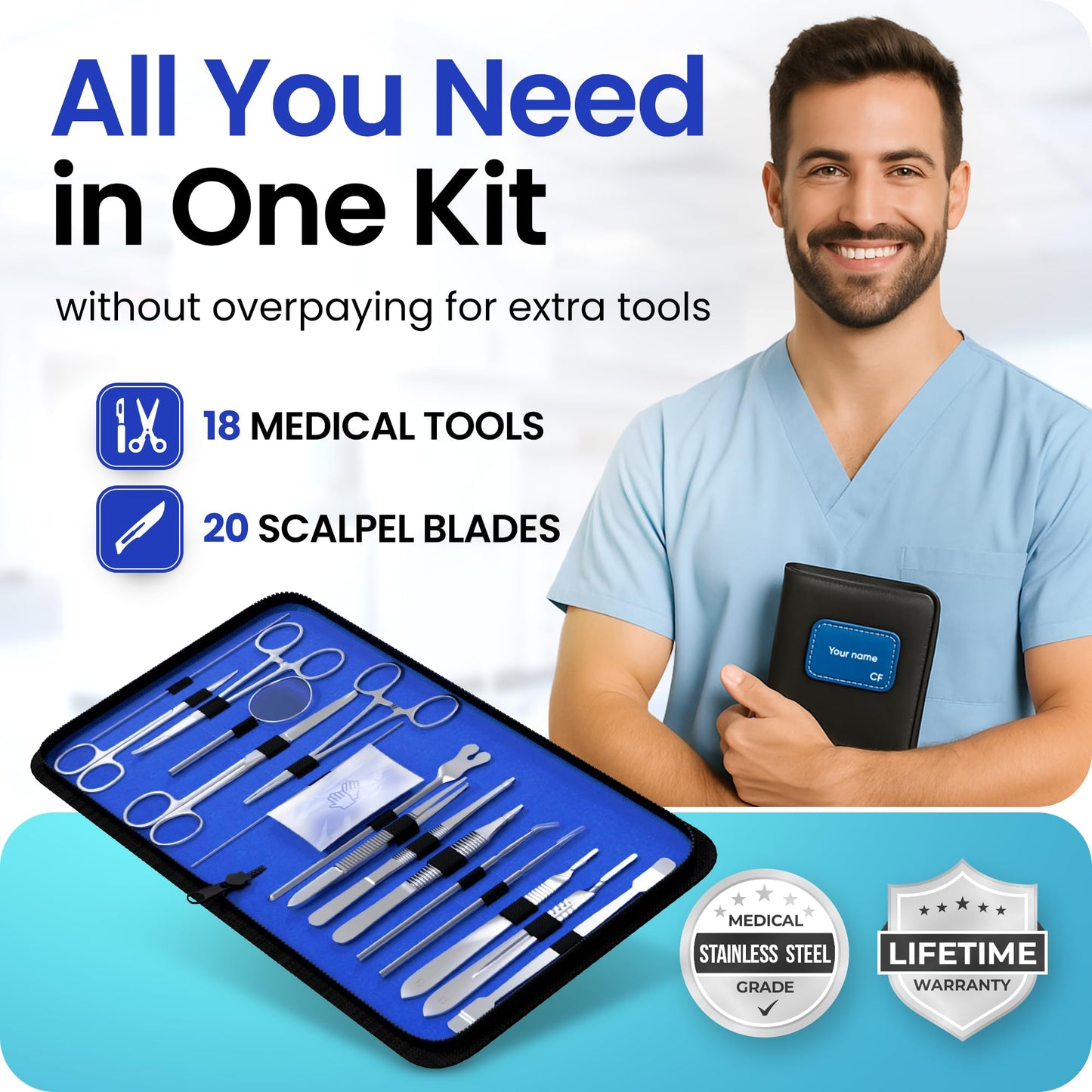 Core Flex Advanced Dissection Kit Biology Lab Anatomy Dissecting Set with Stainless Steel Scalpel Knife Handle Blades for Medical and Veterinary Students Stainless Steel 38-Piece