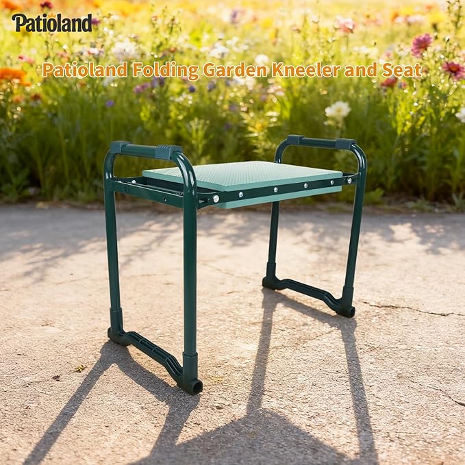 Patioland Garden Kneeler and Seat with 2 Tool Bags, 10.2" Widen Heavy Duty Thicken Soft Kneeling Pad, 2-in-1 Folding Garden Stool, Outdoor Yard Work Seat, Ideal Gardening Gifts for Mom, Women, Grandma