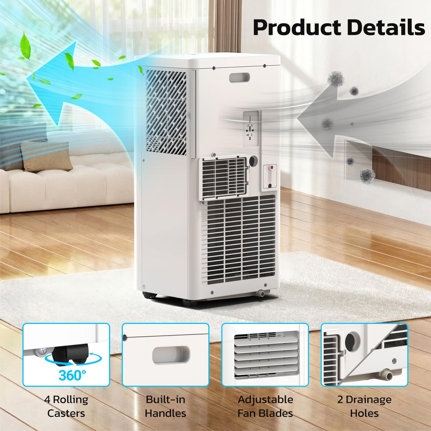 Electactic 8000 BTU Portable Air Conditioners for Rooms up to 450 Sq.Ft, 4 Modes Portable AC Unit with Cool, Dry, Fan and Sleep Modes, Remote and LED Display, Installation Kits for Home, Apartment