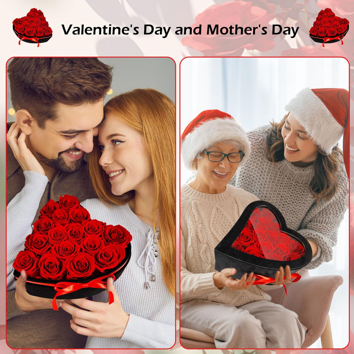 TuuToo 16-Piece Preserved Flower Real Rose in Luxury Suede Heart Shape Box, Birthday Gifts for Mom, Women, Wife, Prime Eternal Roses Gift for Mothers Day, Valentines, Anniversary, Wedding, Christmas
