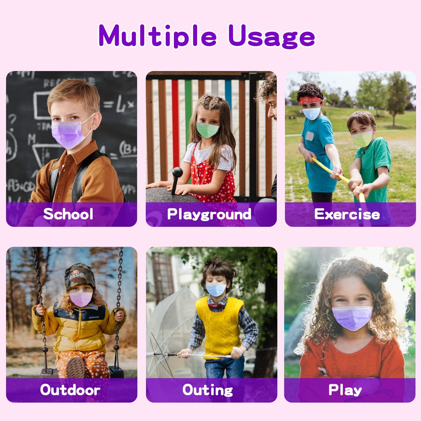 Rasav Kids Disposable Face Masks 100Pcs,3 Ply Kids Masks Disposable Breathable Colorful Cute Face masks for Children, Girls & Boys