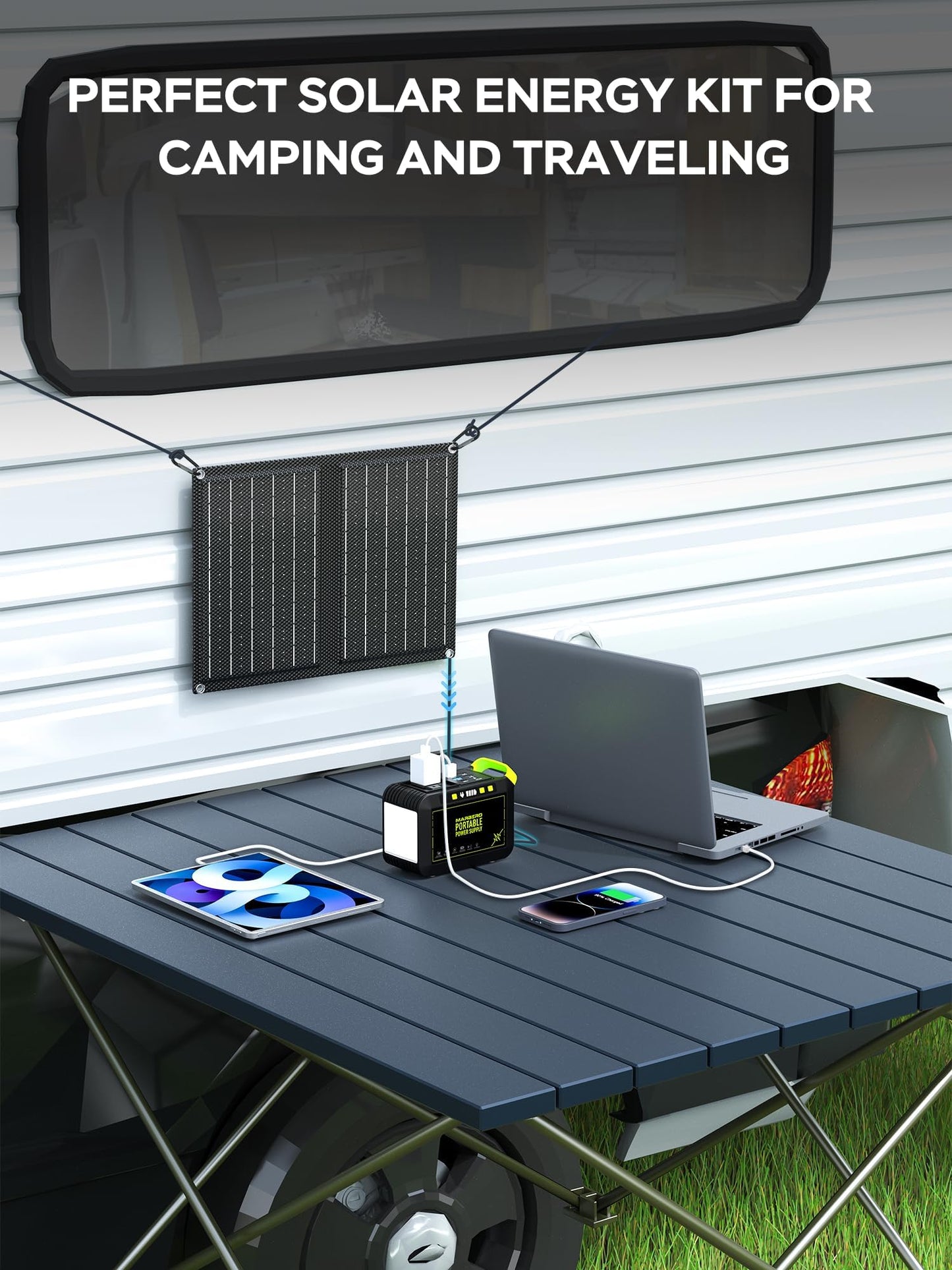 Marbero 88.8Wh Solar Generator With 21W Solar Panel Included Portable Power Station 80W 110V 120W Max For Camping Outdoor Hiking
