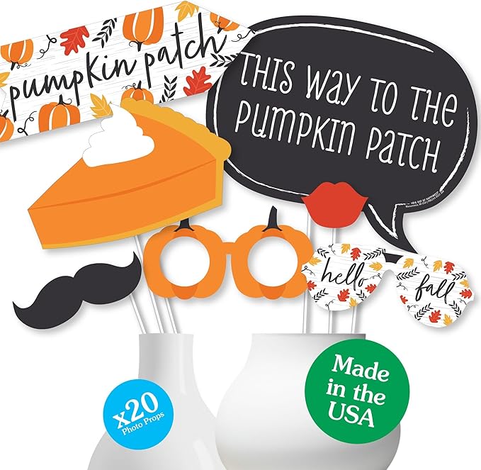 Big Dot of Happiness Fall Pumpkin Photo Booth Props - Thanksgiving Pumpkin Patch Photo Props and Decorations - 20 Count