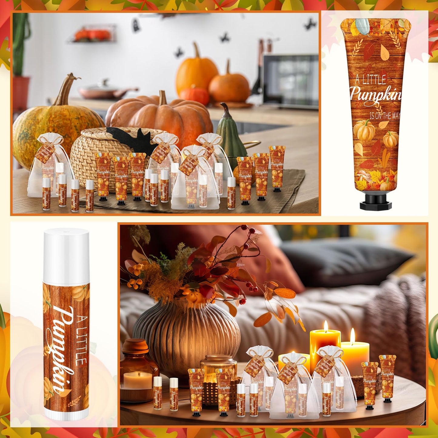 Swiffen 48 Sets 192 Pcs Pumpkin Baby Shower Hand Cream and Lip Balm Gift a Little Pumpkin Is on the Way Favors Travel Size Hand