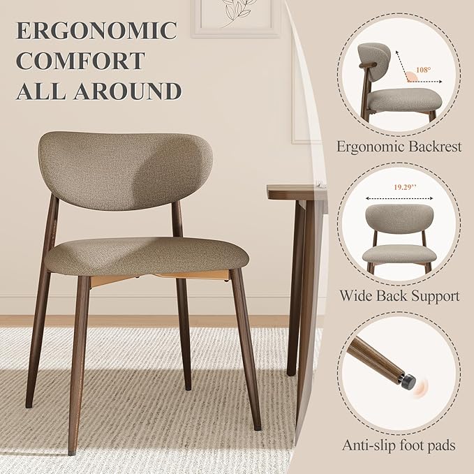MALOL Dining Chairs Set of 4, Upholstered Dining Room Chairs with Metal Legs and Anti Slip Pads, Curved Back Kitchen Chair for Home and Restaurant Use, Camel