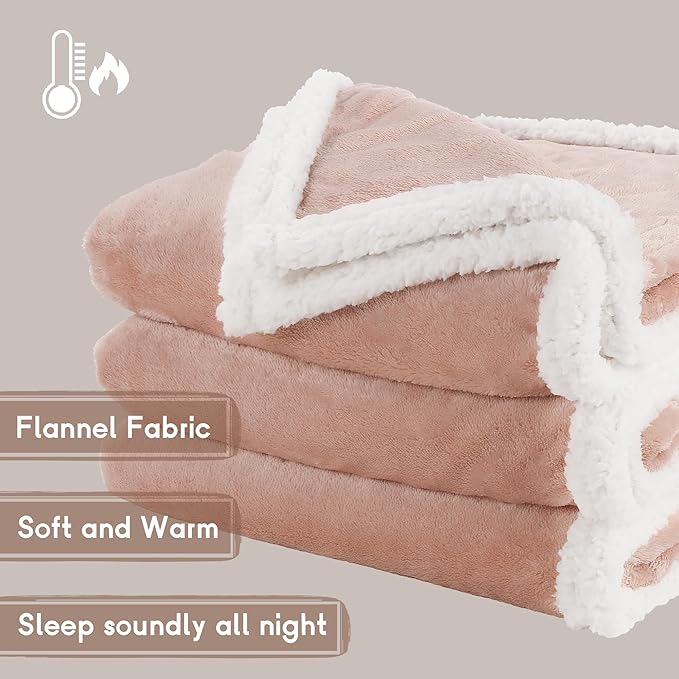 Heated Blanket Electric Throw Size 50''x60'' with 9 Heating Levels, 3 Hour Auto Shut Off, Machine Washable, Flannel & Sherpa Double-Sided Soft Warming Blanket for Couch, Bed, Office - Cozy Pink