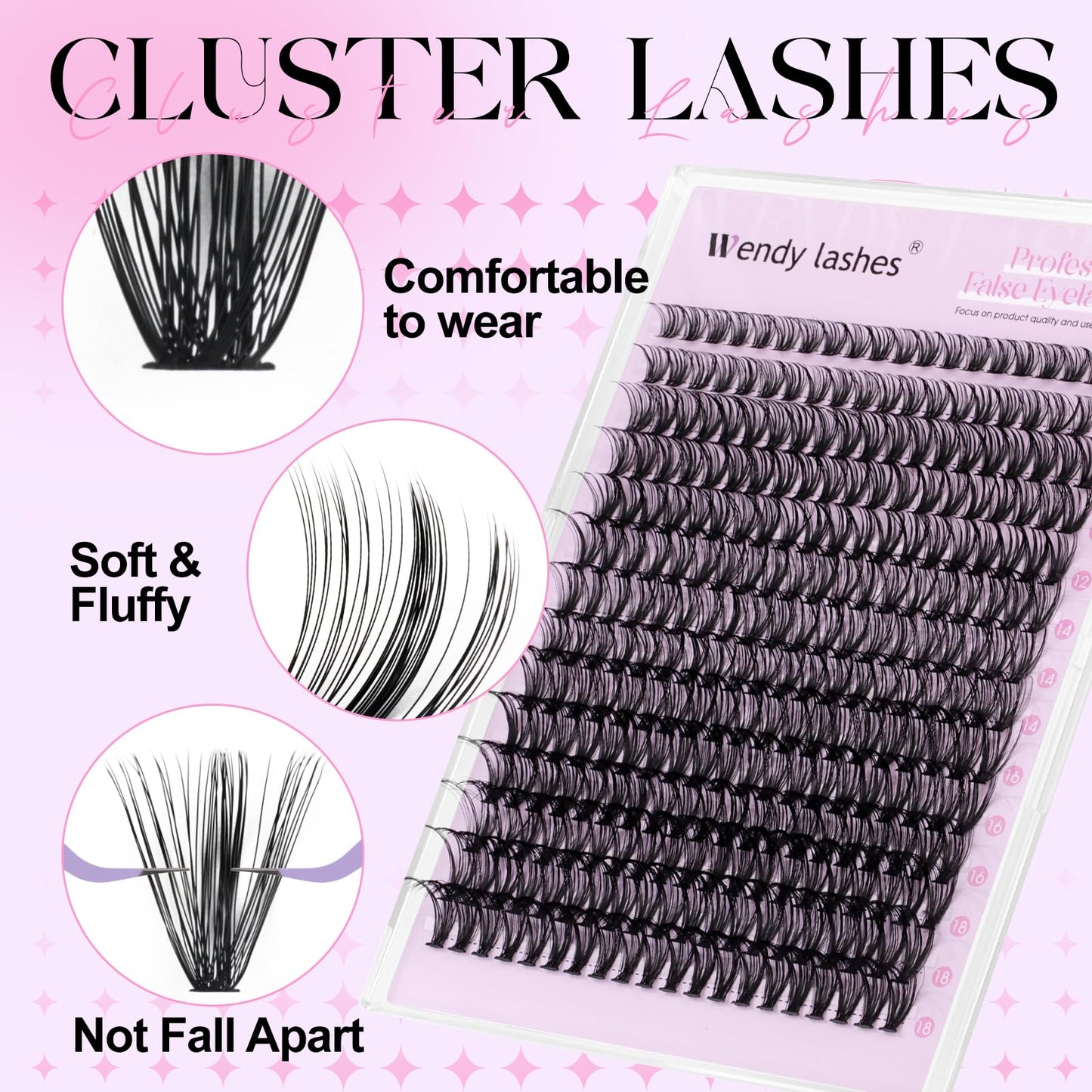 Lash Clusters 40D Wispy Individual Lashes 280PCS D-Curly Volume Lash Extensions 10-18mm Natural DIY Cluster Lashes for Beginners