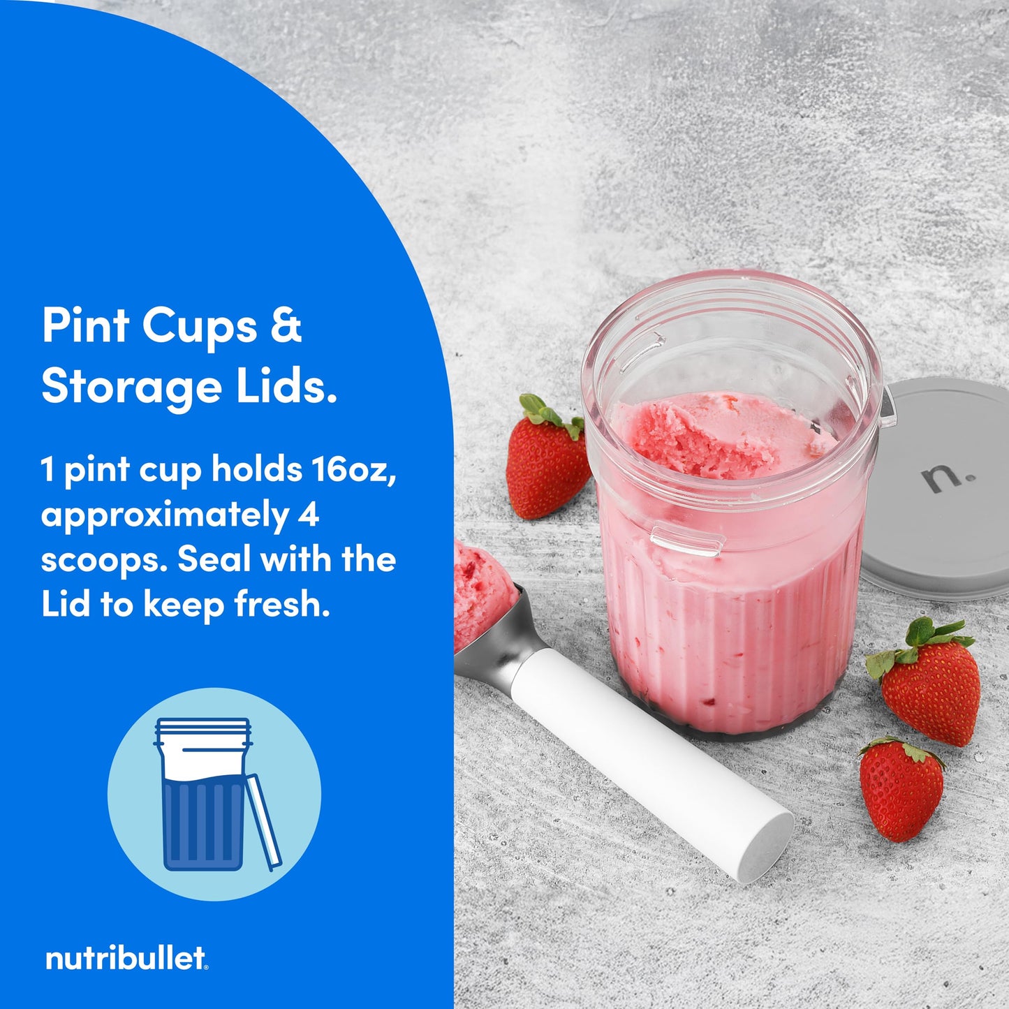 nutribullet Chill Ice Cream Maker, for Gelato, Sorbet, Frozen Yogurt, Smoothie Bowls, Compact Size, (2) Dishwasher Safe 16 oz. Pint Cups with Lids, Cotton Candy Pink, NBD50100CCP