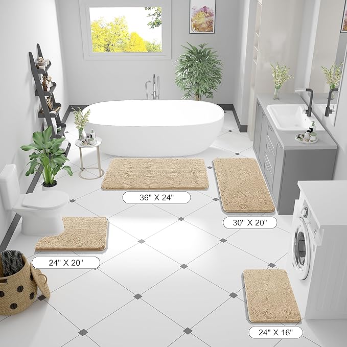 OLANLY Bathroom Rugs 47x20, Extra Soft Absorbent Chenille Bath Rugs, Rubber Backing Quick Dry, Machine Washable Bath Mats for Bathroom Floor, Tub and Shower, Home Decor Accessories, Beige