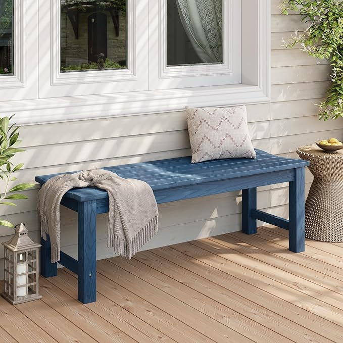 Stoog Outdoor Bench, 2-Person Patio Dining Bench, Waterproof Garden Bench, Never Rot or Fade, for Porch, Garden, Deck, and Entryway, Blue
