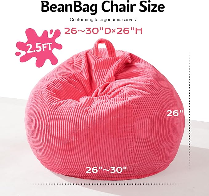 Homguava 2FT Bean Bag Chair,Teardrop Bean Bags Small Beanbag Chair with Memory Foam Filled and Ultra Soft Corduroy Cover for Living Room, Bedroom (Pink)