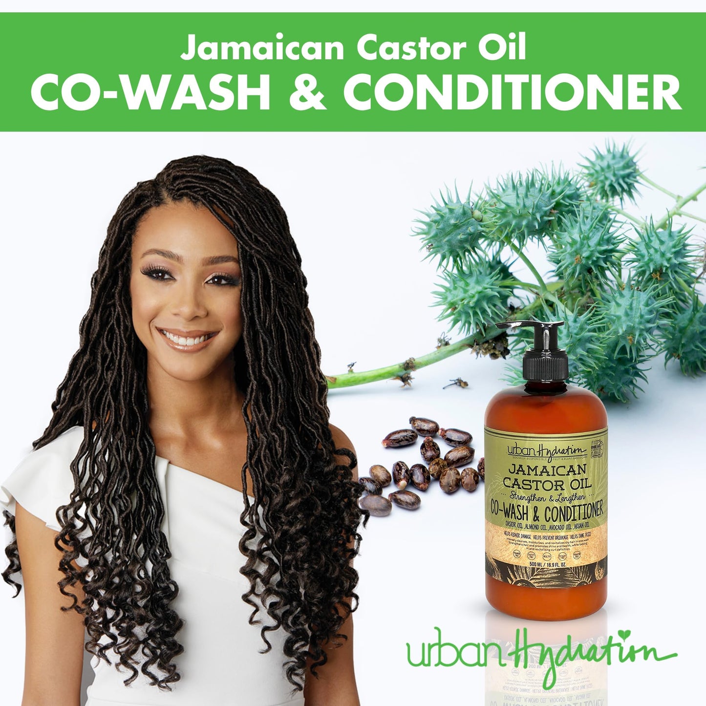 Urban Hydration Jamaican Castor Oil Co-Wash and Conditioner | Sulfate, Paraben and Dye Free, Cleanses, Hydrates and Repairs Dama