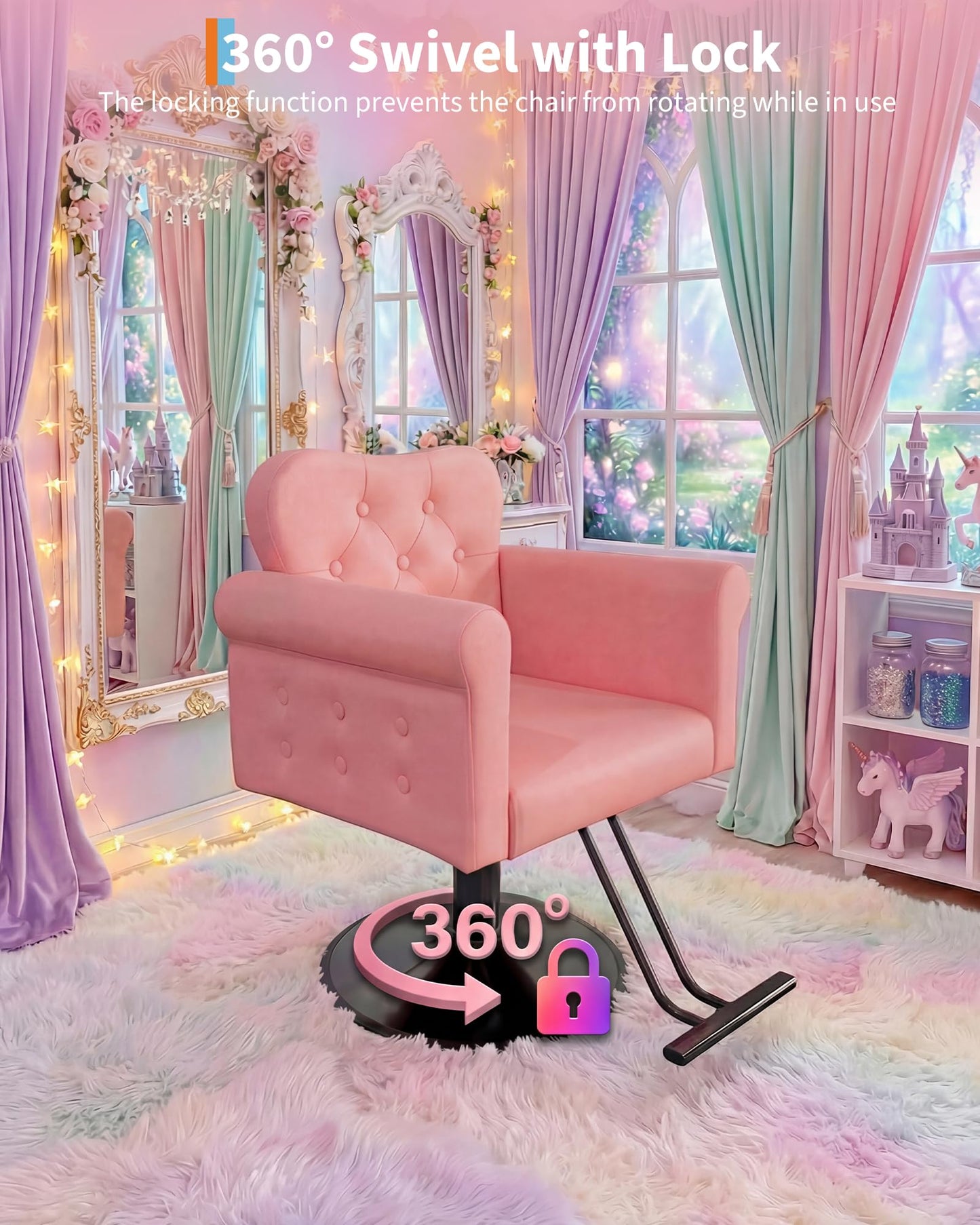 Salon Chair for Hair Stylist, Barber Hair Styling Chair with Height Adjustable Hydraulic Pump, 360 Degrees Swivel with Lock, High-Density Foam & PU Leather for Beauty, Max Load Weight 330 Lbs- Pink