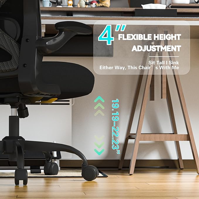 CASASIO Office Desk Chair with Ergonomic Lumbar Support, Extra-Thick Seat Cushion, Flip-up Arms, Breathable Mesh Back, Computer Task Chair for Home Office