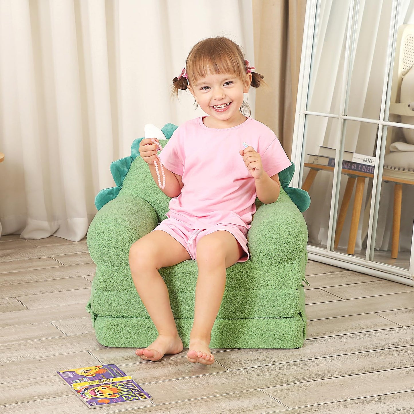 MOMCAYWEX Foldable Kids Sofa, Triceratops Toddler Couch With Tri Folding Foam Cushions, Comfy Couch for Ages 18 Months and Up