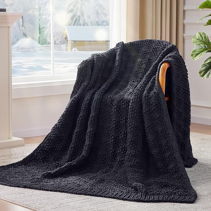 Knitted Weighted Blanket for Adult, Chunky Knit Weighted Throw for Sleep 36"*48" 5lbs, Cooling Breathable Heavy Blanket for Hot Sleepers, Machine Washable Blanket for Room Decor(Dark Grey)