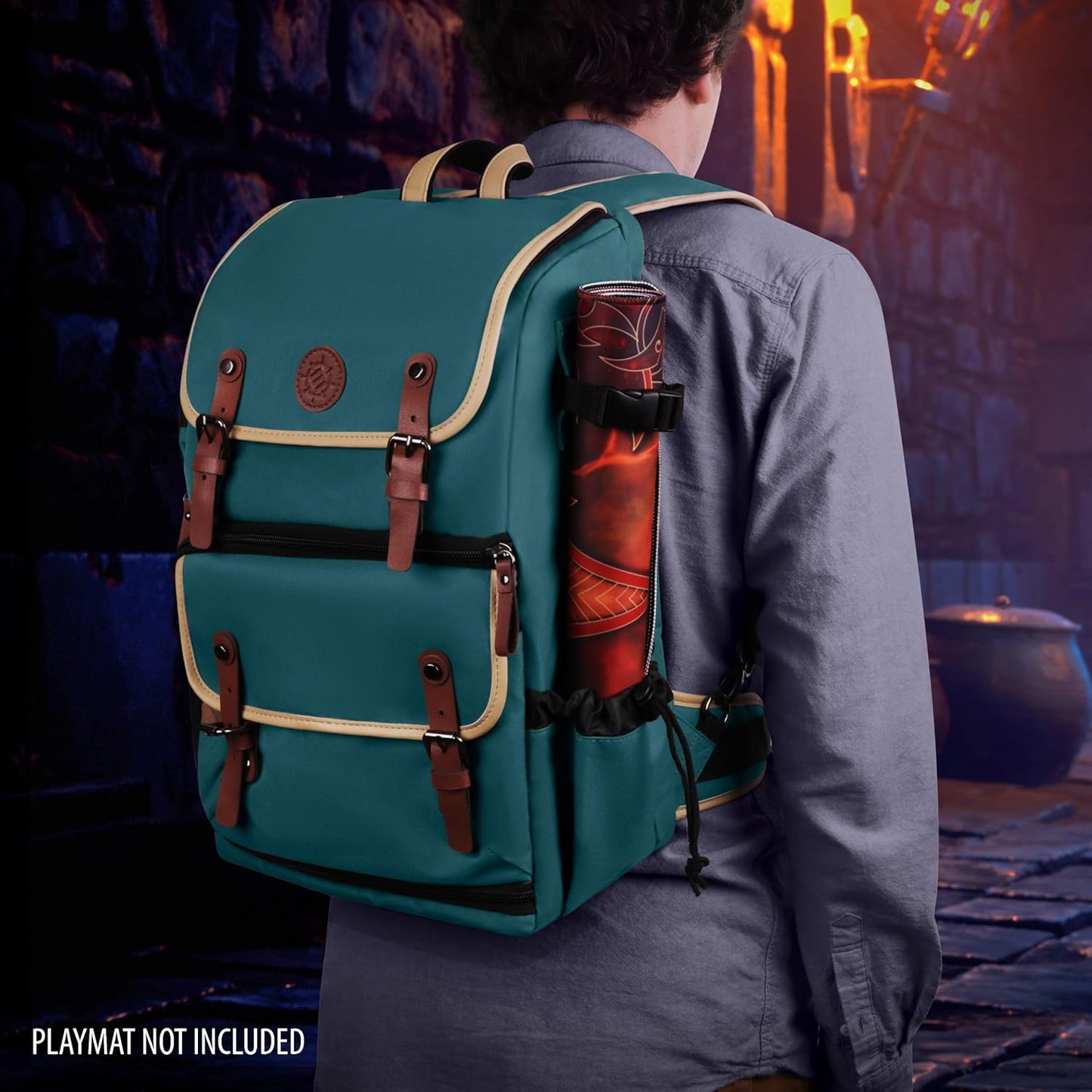 ENHANCE Designer Edition TCG Backpack - MTG Deck Bag Card Binder Space, TCG Deck Box Storage, MTG Playmat Holder - Card Storage Compatible with Magic the Gathering, Pokemon, Lorcana (Canvas Green)